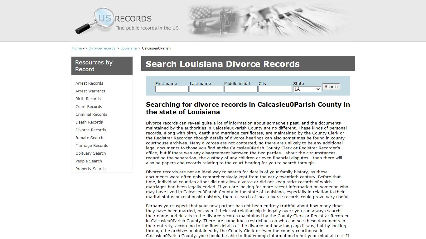 Search Divorce Records Calcasieu Parish Louisiana | US Records